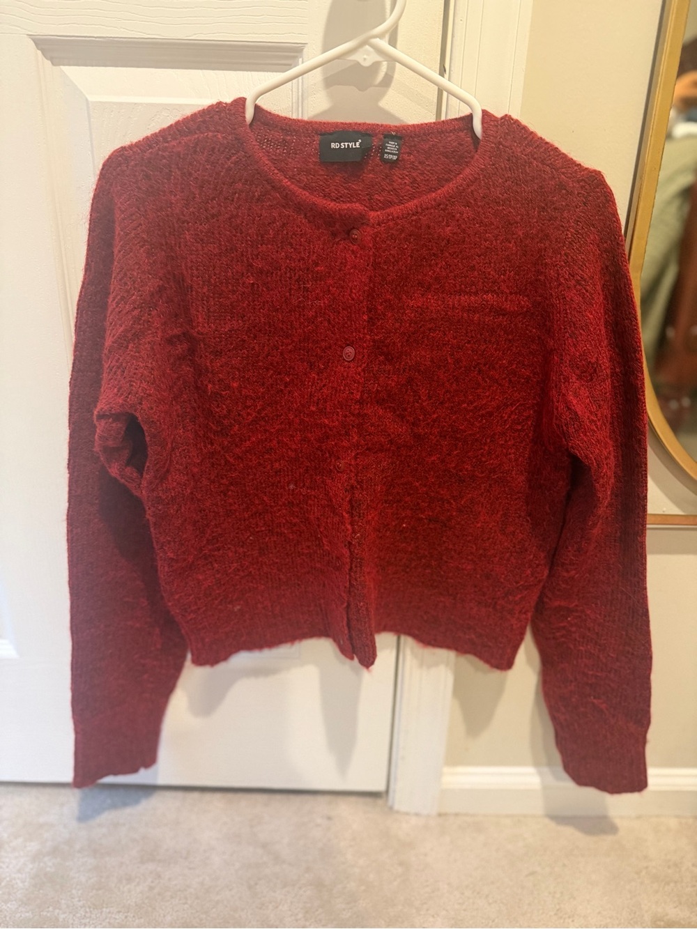RD Style Marled Burgundy Button-Up Knit Cardigan